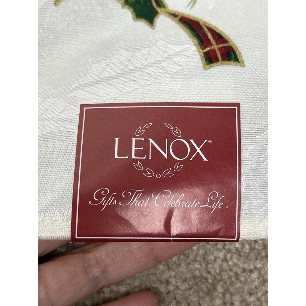 Lenox Holiday Nouveau Cloth Christmas Napkin Ribbon Holly Berry Set Of 6 Unused